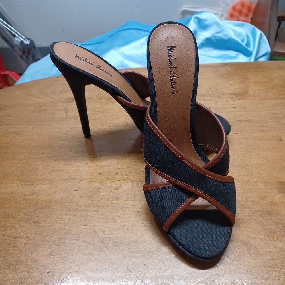 Black and Brown Stiletto Mules